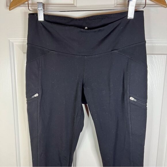 Athleta Womens Skinny Black Yoga Workout Fitness Medium Side Zippered Pockets - Picture 2 of 6